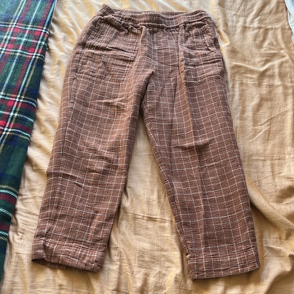 madewell orange and white windowpane pull on pants size tall long - Picture 4 of 6